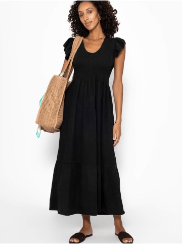SASSYCLASSY Maxi Musselin Kleid mit Volants und Flügelärmel in Schwarz