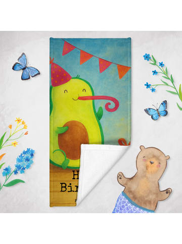 Mr. & Mrs. Panda Strandtuch Avocado Geburtstag Design mit Spruch in Weiß