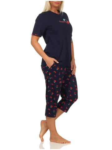 NORMANN Capri Schlafanzug kurzarm Pyjama Kirschen - 61958 in marine