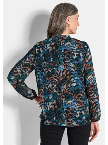 GOLDNER Kurzgröße:  Leichte Jersey-Druckbluse, Langarm in royalblau / gemustert