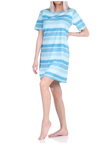 NORMANN kurzarm Nachthemd frohen Streifen Look - 73163 in blau