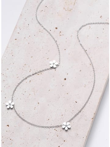 Hey Happiness Kette Blume Anhänger mit Zirkonia Edelstahl in Silber - (L) 41-46 cm