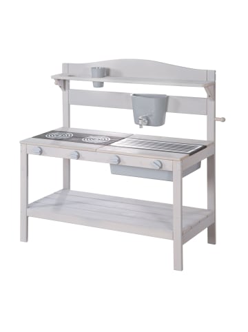 roba Matschküche für Kinder mit Zubehör – wetterfeste Outdoor-Spielküche, grau