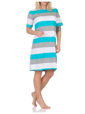 NORMANN kurzarm Nachthemd Blockstreifen in grün