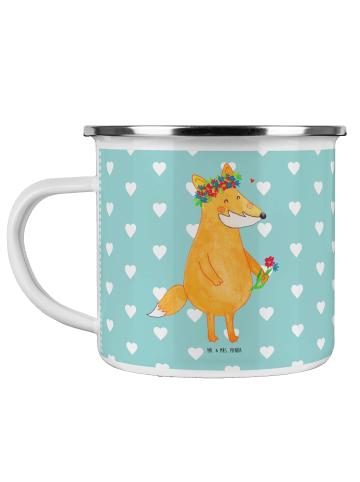 Mr. & Mrs. Panda Tasse Fuchs Blumen ohne Spruch in Türkis Pastell