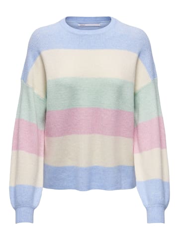 ONLY Gerippter Strickpullover mit Tiefen Schulter und Weite Ärmeln in Blau-2