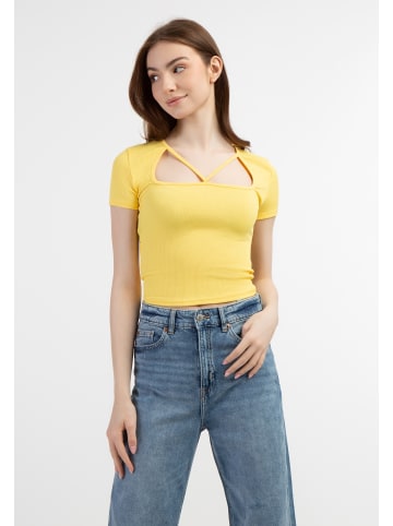 myMo Damen Rippstrick T-Shirt in Hellgelb