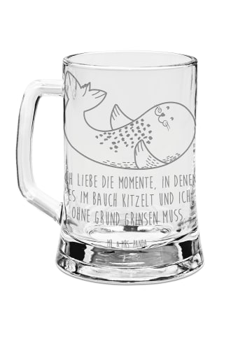 Mr. & Mrs. Panda Gravur Bierkrug Robbe Liegen mit Spruch in Transparent