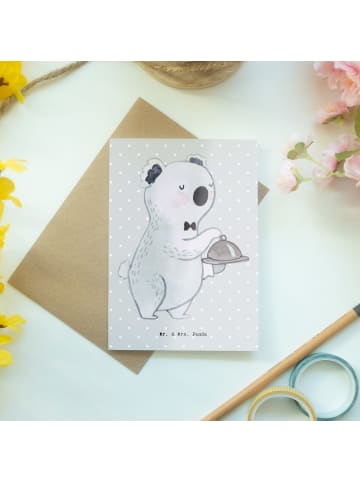 Mr. & Mrs. Panda Klappkarte Kellner Herz ohne Spruch in Grau Pastell