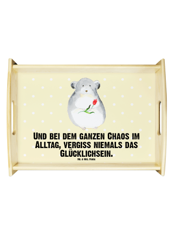 Mr. & Mrs. Panda Serviertablett Chinchilla Blume mit Spruch in Gelb Pastell