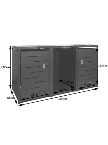 MCW 2er Mülltonnenverkleidung mit Brennholzregal E83 erweiterbar, Anthrazit, Stahl