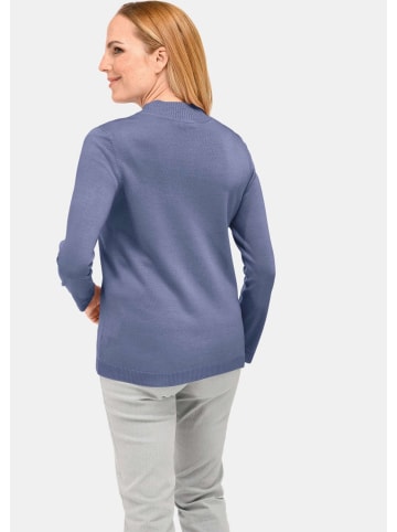 GOLDNER Eleganter Ajourpullover mit Stehbund in rauchblau