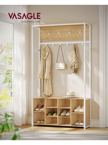VASAGLE Garderobenständer Barnet in Goldeichenfarben-Weiß - (B)100 x (H)180 x (T)32 cm