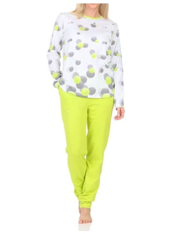 NORMANN Langarm Schlafanzug Pyjama Tupfen Punkte Look in grün