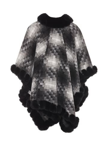 fraully Damen Poncho in Grau Mehrfarbig