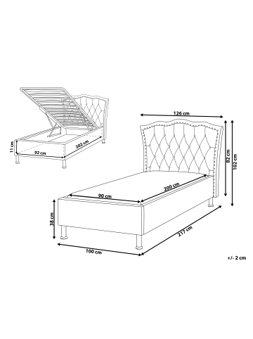 Beliani Einzelbett METZ in Weiß/Silber - (W) 126 x (H) 102 x (L) 217 cm