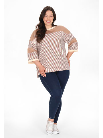 myMo Women Plus Size Blouse in khaki stripe