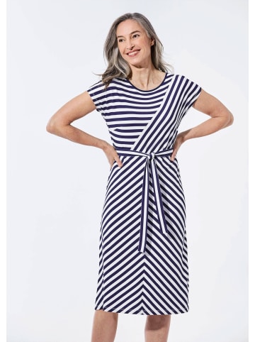 GOLDNER Kurzgröße:  Kleid Kleid mit U-Boot-Ausschnitt in marine / weiß / gemustert