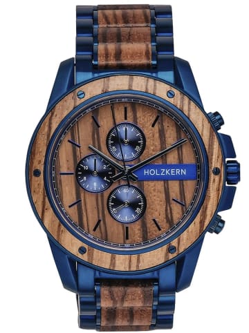 Holzkern Herren-Chronograph Quarz Gareth Zebrano Braun / Blau
