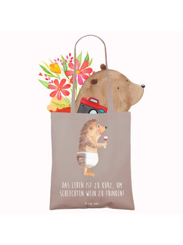 Mr. & Mrs. Panda Einkaufstasche Igel Wein mit Spruch in Braun Pastell