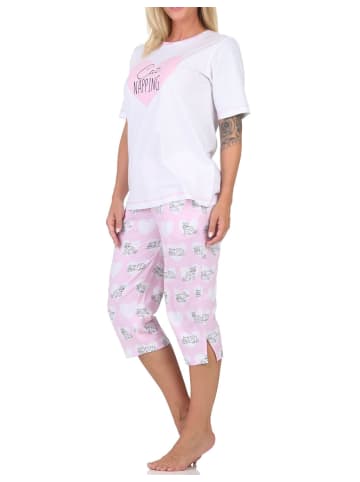NORMANN Kurzarm Capri Schlafanzug Pyjama Herz Katzenmotiv 125 204 360 in rosa
