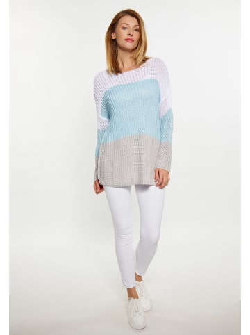 usha BLUE LABEL Pullover in Weiss hellblau grau