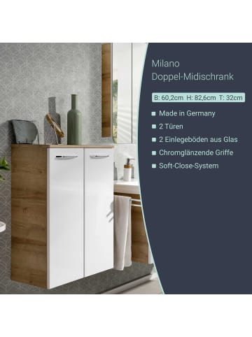 Fackelmann Doppel-Midischrank MILANO in hellbraun-60,2(B)x82,6(H)x32(T)cm