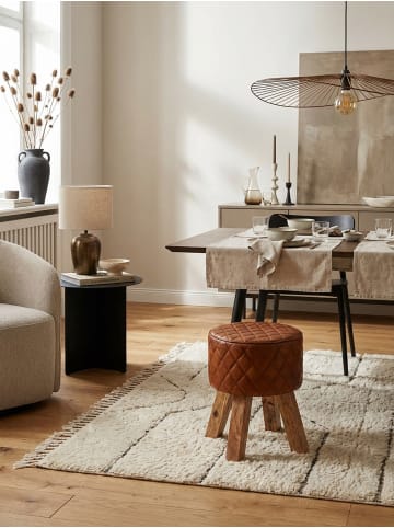 KADIMA DESIGN Sitzhocker Echtleder / Massivholz 35x46x35 cm Modern Fußhocker Rund,