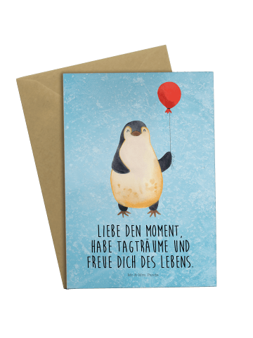 Mr. & Mrs. Panda Grußkarte Pinguin Luftballon mit Spruch in Eisblau