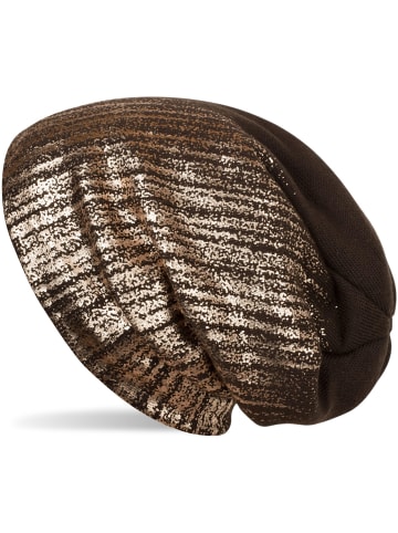 styleBREAKER Feinstrick Beanie Mütze in Dunkelbraun / Rosegold