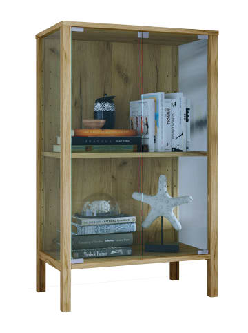 VCM  Glasvitrine Jensol mit ESG Glas Kommode stehend in Honig-Eiche