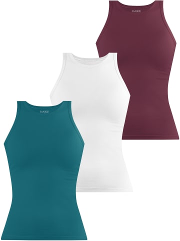 Janice 3 x Damen Top hochgeschlossen Nauta in Petrol/Weiß/Burgund