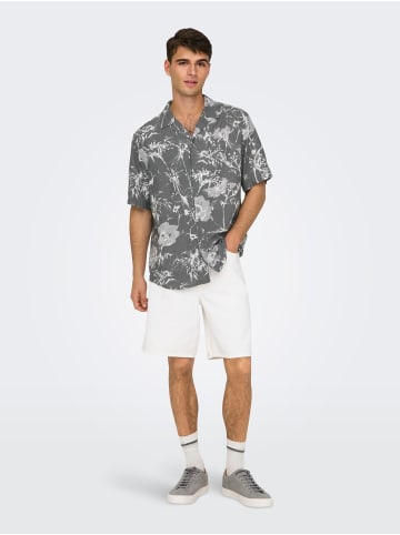Only&Sons Kurzarm-Hemd mit Blumenmuster, Button-Down-Kragen in Dunkelgrau