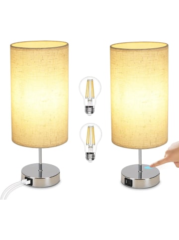 ZMH 2er-Set Tischleuchte in chrom 1-flammige E27 rund Touch Dimmbar