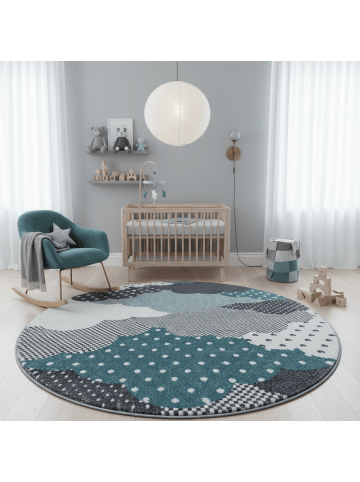 KADIMA DESIGN Kinderteppich Waschbar Wolken COGNE Strapazierfähig OEKO-TEX in Blau