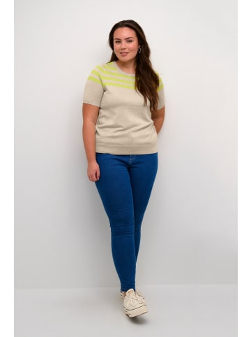 KAFFE curve Strickpullover KCmaji in Sand Melange/Lime Half Stripe