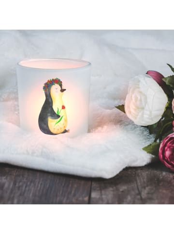 Mr. & Mrs. Panda Windlicht Pinguin Blumen ohne Spruch in Transparent