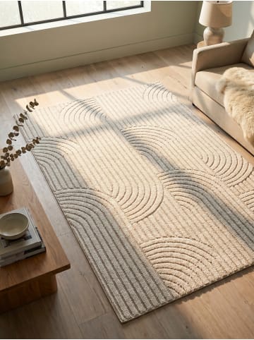 KADIMA DESIGN Flachgewebe-Teppich Hoch-Tief Bögen 3D Relief Pflegeleicht in Creme