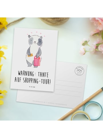 Mr. & Mrs. Panda Ansichtskarte Tante Shopping mit Spruch in Weiß