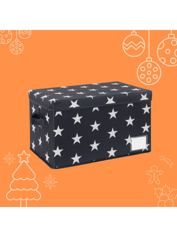 relaxdays Weihnachtskugel-Aufbewahrungsbox "Sterne" in Grau - (B)42,5 x (H)26,5 x (T)26 cm