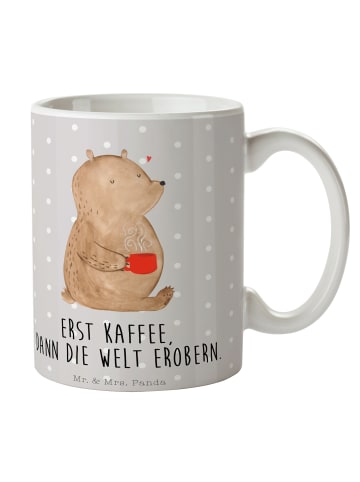 Mr. & Mrs. Panda Tasse Bär Kaffee mit Spruch in Grau Pastell