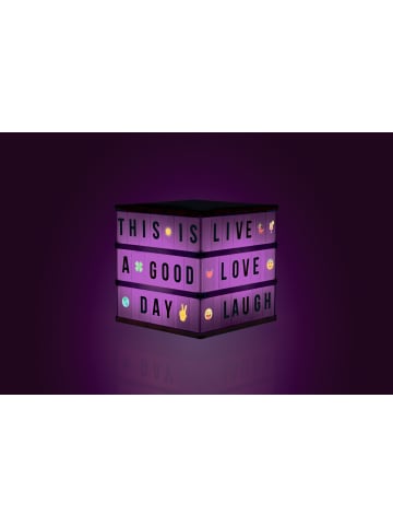 EASYmaxx LED-Leuchtkasten Würfel 6V schwarz/weiß 173 Buchstaben & 150 Moodjis  Weiß