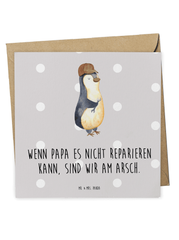 Mr. & Mrs. Panda Glückwunschkarte Wenn Papa es nicht reparieren ... in Grau Pastell