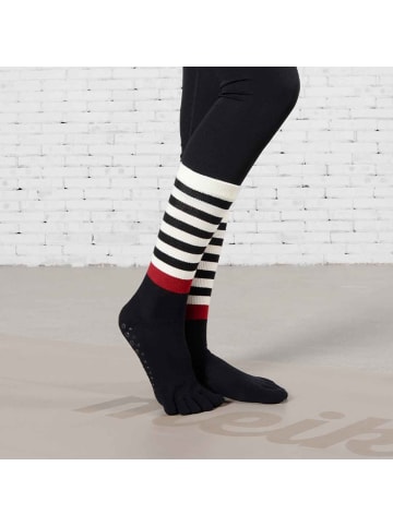 MUNADUNA 2er-Pack Kompressions-Yoga-Zehensocken mit Streifen Design in Schwarz/Weiss