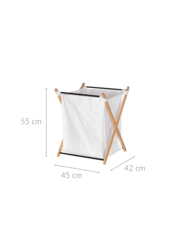 4Living Wäschekorb auf Bambusgestell in Weiß, (B) 45 x (H) 55 x (L) 42 cm