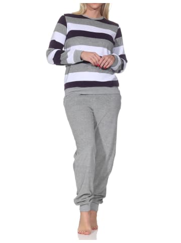 NORMANN Frottee Schlafanzug langarm Bündchen Blockstreifenoptik in lila