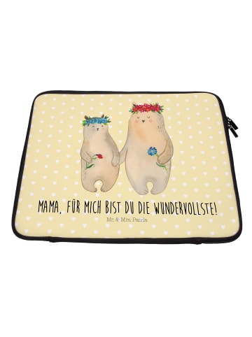 Mr. & Mrs. Panda Notebook Tasche Bären mit Blumenkranz mit Spruch in Gelb Pastell