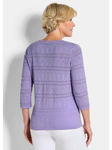 GOLDNER Ajourpullover Sommerpullover mit V-Ausschnitt in flieder