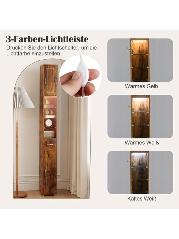 COSTWAY Badezimmerschrank mit Beleuchtung 20 x 20 x 181cm in Hellbraun