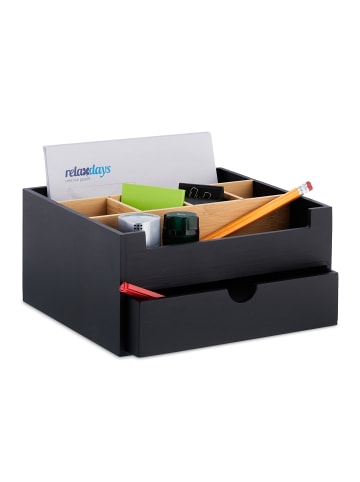 relaxdays Schreibtisch Organizer in Schwarz/ Natur - (B)26 x (H)13 x (T)23,5 cm